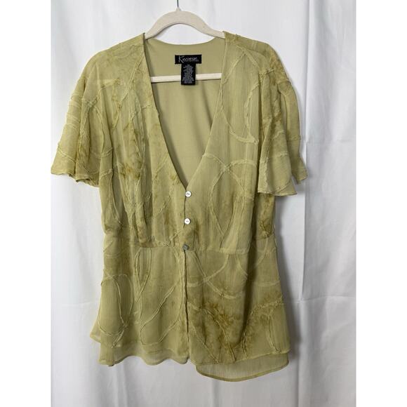 VTG KWoman Sheer Chiffon Blouse Light Olive Size 16W Fairy Grunge Flutter Sleeve - Picture 1 of 8